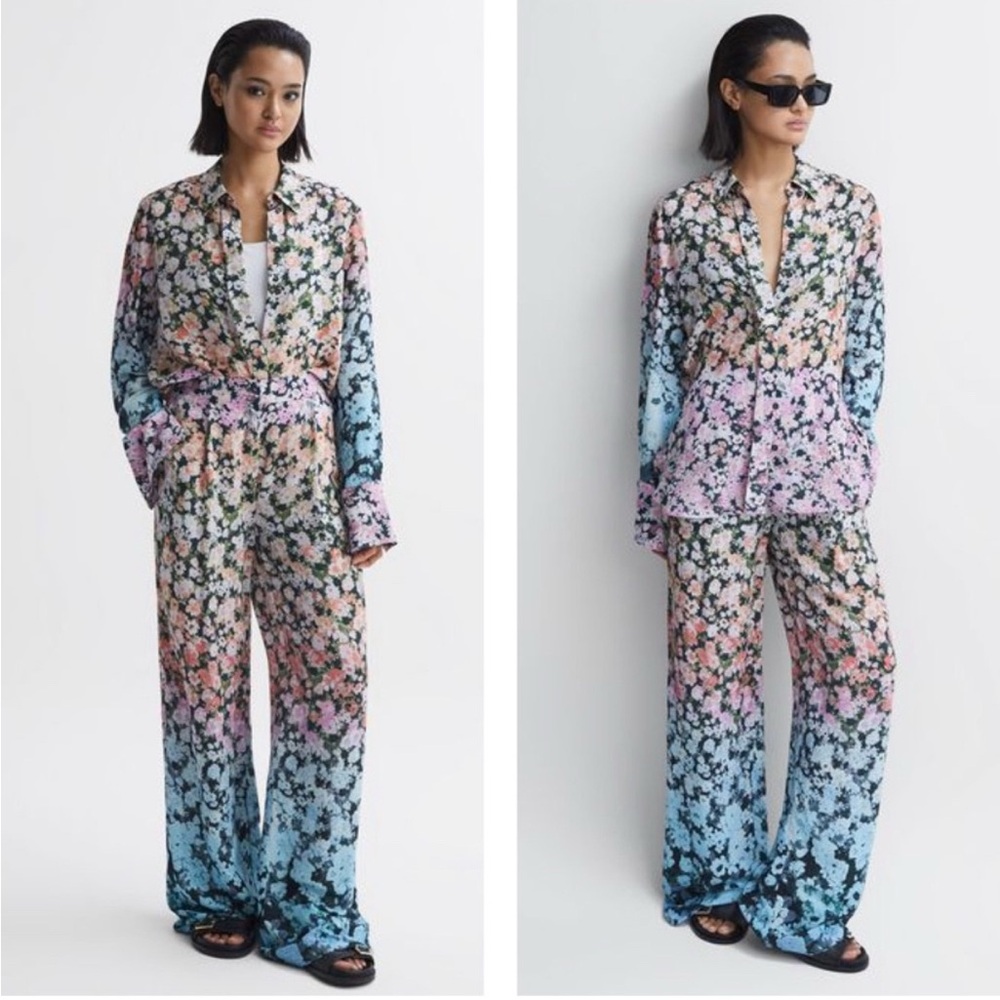 NWT REISS Serena Floral Print Wide Leg Trousers in Multicolor Size 4 - Picture 16 of 16